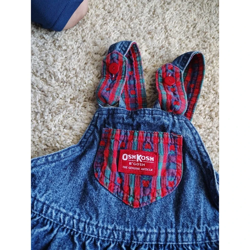 Vintage 90s Oshkosh B gosh Apple Denim Skirtall Overall Dress Girls 3T USA Made